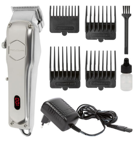 ماكينة حلاقة شعر ولحية للرجال ProfiCare® PC-HSM/R 3100 احترافية، مزودة بـ 4 أمشاط قابلة للإزالة ووظيفة ترقيق الشعر بـ 3 مستويات، مع خاصية Direct Drive للحلاقة المباشرة.