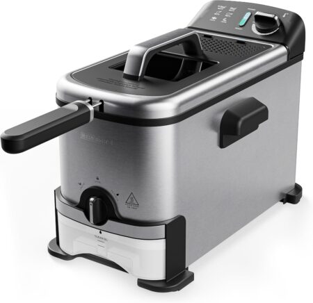 HEINRICH'S  HFR 8220 Fryer 3 liter 2000W, Stainlessteel Strong, Easy up to 190 'C,Robust Stainless Steel Housing, None Steak Coating, Oil Filter System incl Adjustable Thermostate. light Indicator