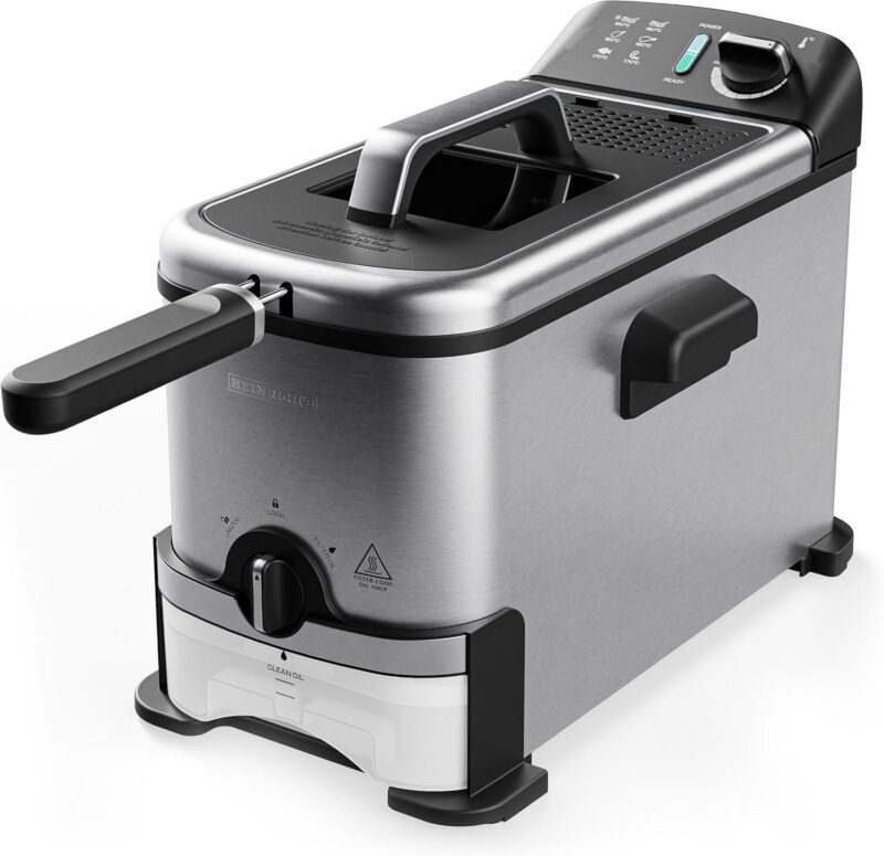 HEINRICH'S  HFR 8220 Fryer 3 liter 2000W, Stainlessteel Strong, Easy up to 190 'C,Robust Stainless Steel Housing, None Steak Coating, Oil Filter System incl Adjustable Thermostate. light Indicator