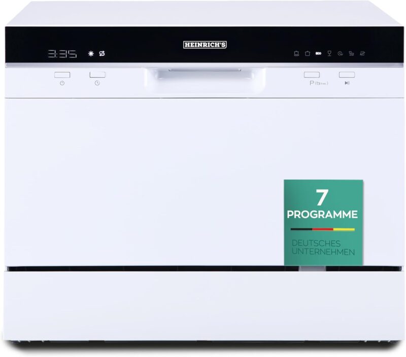 Heinrich´s Portable Mini Dishwasher, Table Dishwasher with 6.5 L Consumption, Only with Water Connection, Small + Freestanding for Office, Camping/Motorhome.