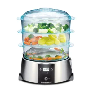GASTROBACK Design Food Steamer, Perfect for carefully cooking of vegetables, rice, fish, and meat, Preserving natural ingredients, minerals, and vitamins, LCD display with hour and minute indicator 42510