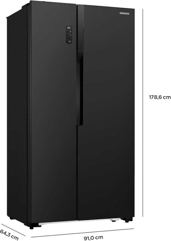 Heinrich´s Side-by-Side Fridge, Fridge Freezer Combination with 519 L Mega Total Volume, No-Frost, 185 L Freezing Volume, LED Lighting, LED Touch Control, Multi-Airflow System, HSBS 3097 Black - Image 2