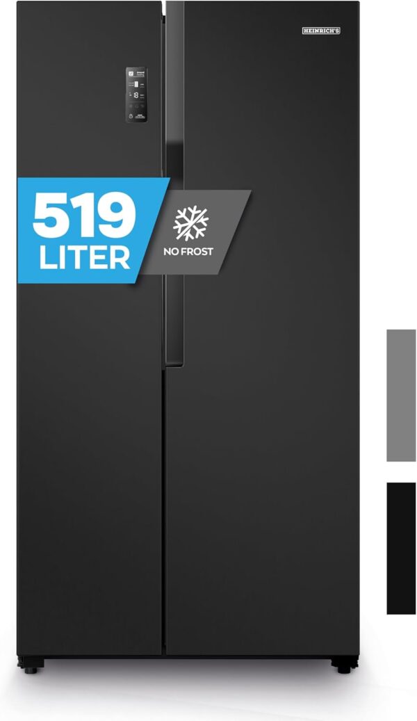 Heinrich´s Side-by-Side Fridge, Fridge Freezer Combination with 519 L Mega Total Volume, No-Frost, 185 L Freezing Volume, LED Lighting, LED Touch Control, Multi-Airflow System, HSBS 3097 Black - Image 8