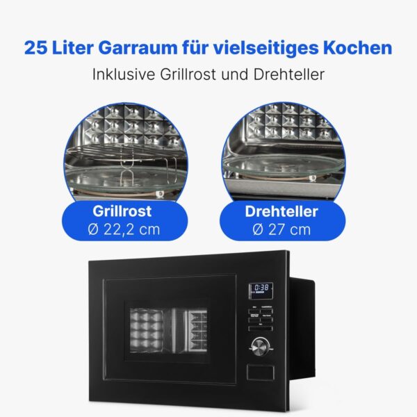 Bomann® 3-in-1 Built-in Microwave with Grill and Hot Air | Microwave with 25 L Cooking Chamber | 8 Automatic Programmes | Defrost Function | Includes Cooking Grate and Turntable (Diameter 27 cm) | 900 - Image 8