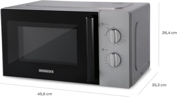 Heinrich's Microwave, Compact Microwave, 20 L Volume, 9 Power Levels, Includes 35 Min. Timer, Defrost Function, Interior Lighting, 360° Turntable, with Grill Function, 1000 W Power, Heinrich's HMW 8847 SI - Image 4