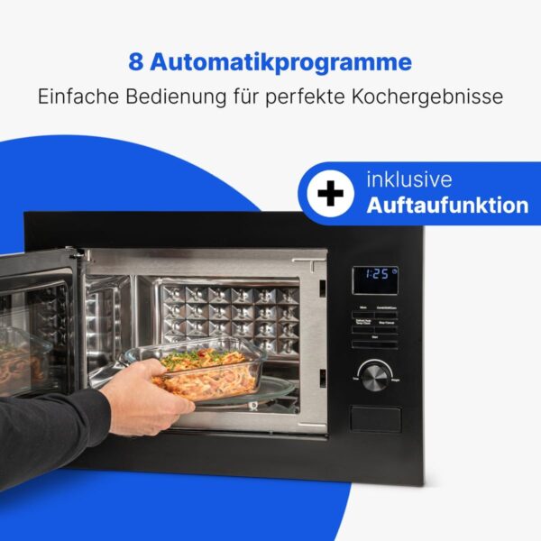 Bomann® 3-in-1 Built-in Microwave with Grill and Hot Air | Microwave with 25 L Cooking Chamber | 8 Automatic Programmes | Defrost Function | Includes Cooking Grate and Turntable (Diameter 27 cm) | 900 - Image 7