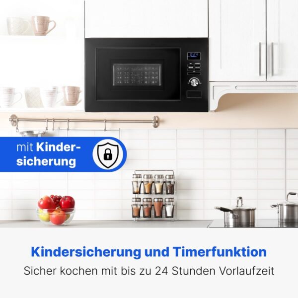Bomann® 3-in-1 Built-in Microwave with Grill and Hot Air | Microwave with 25 L Cooking Chamber | 8 Automatic Programmes | Defrost Function | Includes Cooking Grate and Turntable (Diameter 27 cm) | 900 - Image 9
