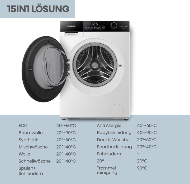 Heinrich´s Washing Machine, Steam Function, 10 kg Mega Capacity, 15 Programmes, 1400 rpm, Aqua Stop, LED Display, End Time Delay, with Child Lock, Durable and Quiet Inverter Motor, White [Energy Class A] - Image 6