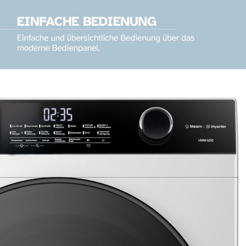 Heinrich´s Washing Machine, Steam Function, 10 kg Mega Capacity, 15 Programmes, 1400 rpm, Aqua Stop, LED Display, End Time Delay, with Child Lock, Durable and Quiet Inverter Motor, White [Energy Class A] - Image 4