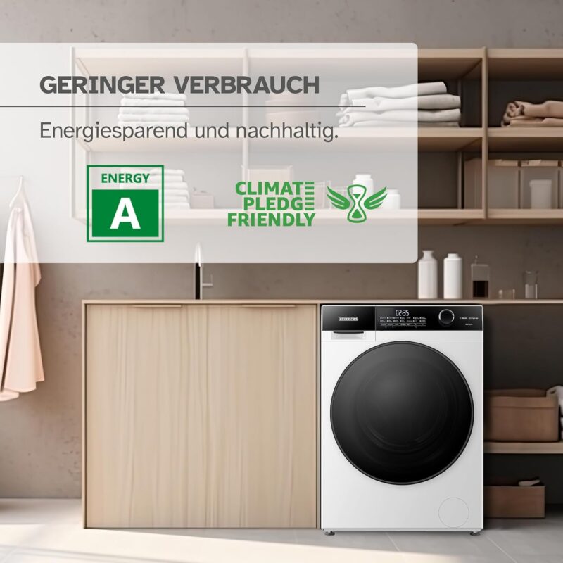Heinrich´s Washing Machine, Steam Function, 10 kg Mega Capacity, 15 Programmes, 1400 rpm, Aqua Stop, LED Display, End Time Delay, with Child Lock, Durable and Quiet Inverter Motor, White [Energy Class A] - Image 3