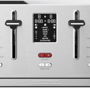 GASTROBACK 42396 Design Toaster Digital 4S, 4-Slices, Integrated Bun Attachment, 7 Toast Programmes, LCD Countdown Display, 950 Watt, Stainless Steel Case, Silver