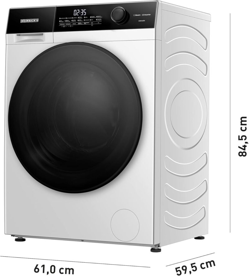 Heinrich´s Washing Machine, Steam Function, 10 kg Mega Capacity, 15 Programmes, 1400 rpm, Aqua Stop, LED Display, End Time Delay, with Child Lock, Durable and Quiet Inverter Motor, White [Energy Class A] - Image 2