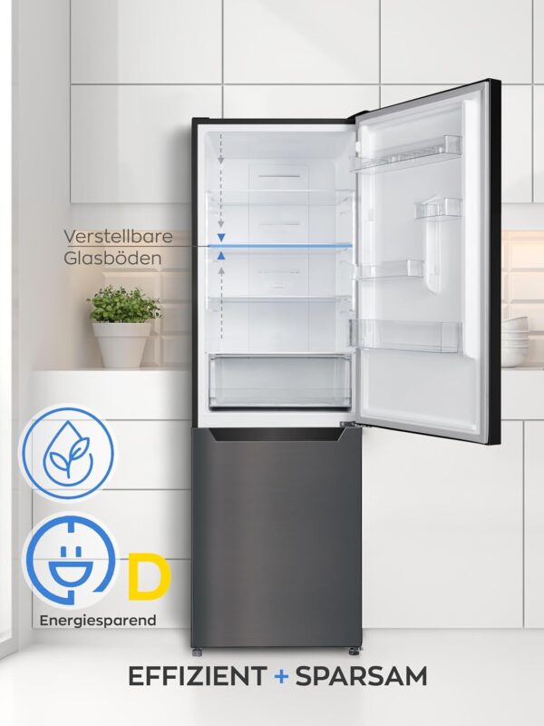 Heinrich´s Fridge Freezer Combination with 322 L with Freezer Volume96 L, Total No-FROST, LED Lighting, Door Hinge, Changeable, Quiet 35 dB, Large Freezer Boxes, (six) black (Black, 322) HKS 3195 - Image 4