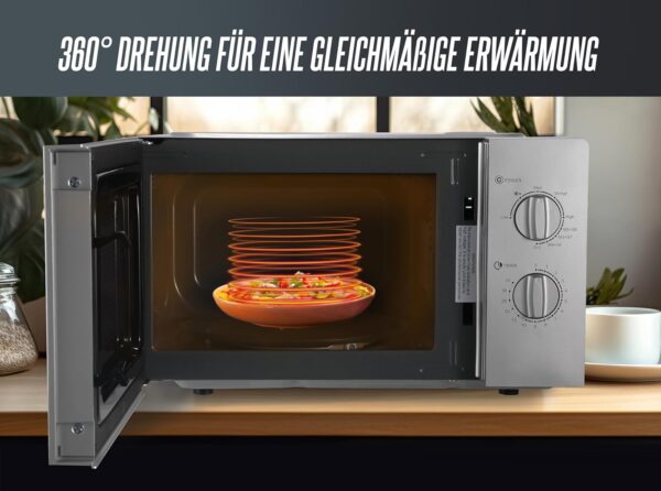 Heinrich's Microwave, Compact Microwave, 20 L Volume, 9 Power Levels, Includes 35 Min. Timer, Defrost Function, Interior Lighting, 360° Turntable, with Grill Function, 1000 W Power, Heinrich's HMW 8847 SI - Image 6
