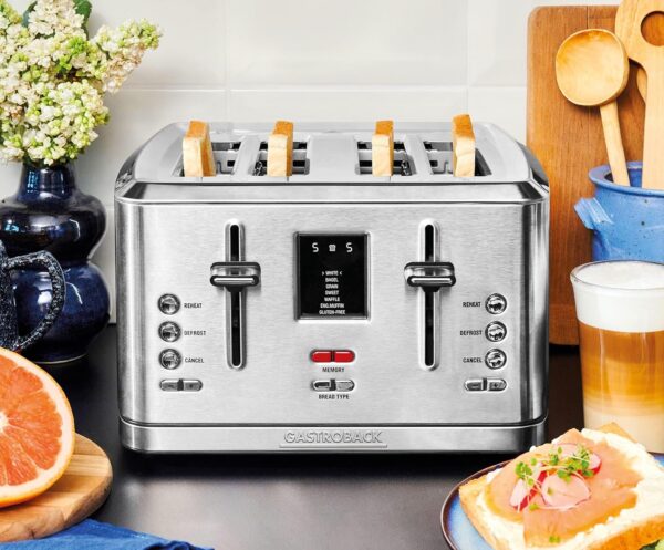 GASTROBACK 42396 Design Toaster Digital 4S, 4-Slices, Integrated Bun Attachment, 7 Toast Programmes, LCD Countdown Display, 950 Watt, Stainless Steel Case, Silver - Image 6