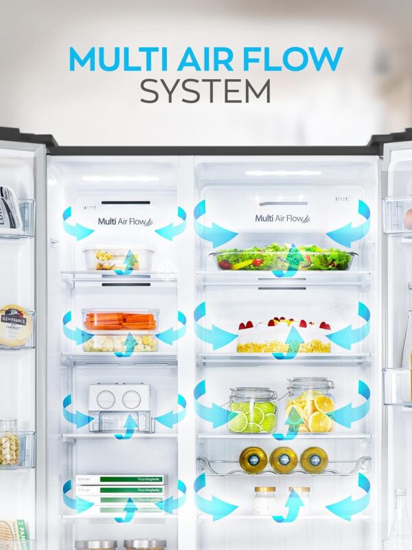Heinrich´s Side-by-Side Fridge, Fridge Freezer Combination with 519 L Mega Total Volume, No-Frost, 185 L Freezing Volume, LED Lighting, LED Touch Control, Multi-Airflow System, HSBS 3097 Black - Image 4