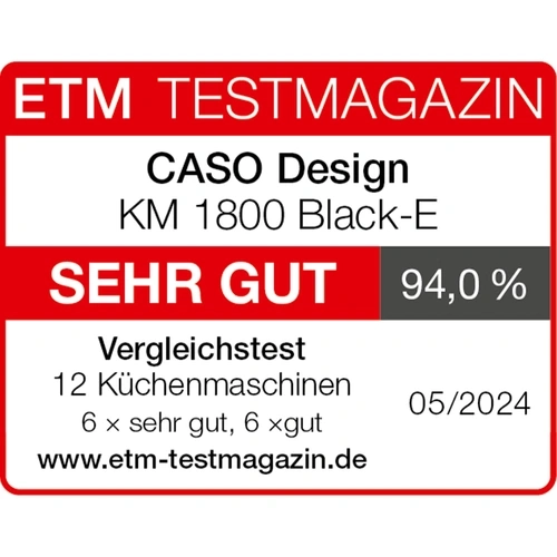 CASO KM 1800 Black-E, Elegant Food Processor, Test Rating: Very Good, Strong 1800 Watt, 6 L Stainless Steel Bowl, 10 Speed Levels, Planetary Stirrer 3156 - Image 4