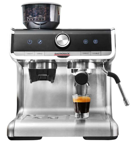 GASTROBACK Design Espresso Barista Pro, Programmable portafilter espresso machine with integrated conical grinder, For freshly-ground coffee beans or coffee powder 42616