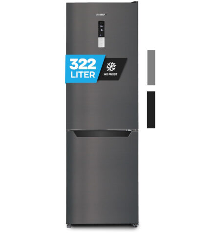 Heinrich´s Fridge Freezer Combination with 322 L with Freezer Volume96 L, Total No-FROST, LED Lighting, Door Hinge, Changeable, Quiet 35 dB, Large Freezer Boxes, (six) black (Black, 322) HKS 3195