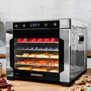 GASTROBACK  Design Dehydrator Pro, LED display, 24 hour timer with automatic switch-off, 6 stainless steel drying grids, 1 drying tray, 1 grid tray, 1 muesli bar mould 46602