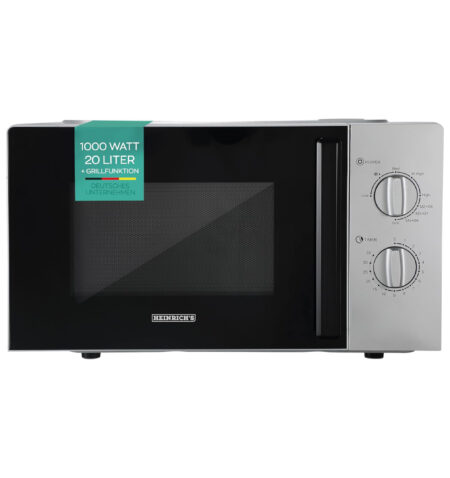 Heinrich's Microwave, Compact Microwave, 20 L Volume, 9 Power Levels, Includes 35 Min. Timer, Defrost Function, Interior Lighting, 360° Turntable, with Grill Function, 1000 W Power, Heinrich's HMW 8847 SI
