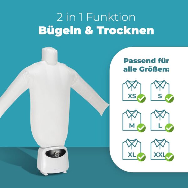 ProfiCare Automatic Shirt Iron PC-HBb3117, Ironing Doll with Powerful 1400 W, Ironing Machine with One Size Balloon Body, Includes Fragrance Attachment, Quick, Efficient, Fragrant, Automatic Ironing Machine - Image 4