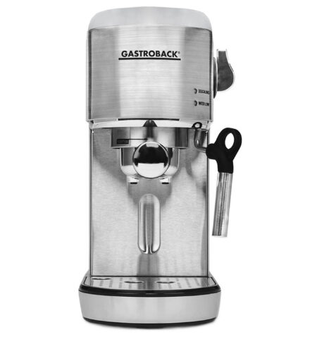 GASTROBACK design espresso piccolo coffee maker with spout for milk frother, 19 bar, fast heating (40 seconds), Stainless steel Silver 1.4 litres, 42716