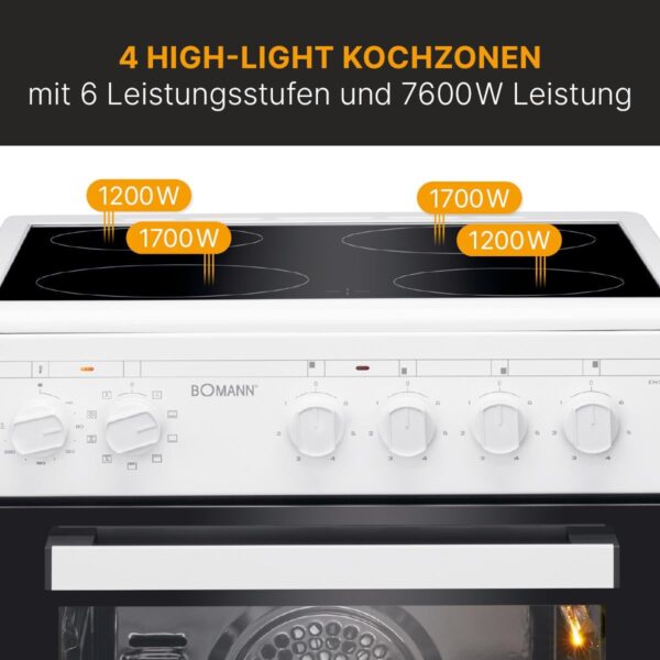 Bomann EHC 7939 Elektroherd, 50 cm Breit, 43 L, Glass Camper, 9 Backofen-Functions, White (779390) - Image 7