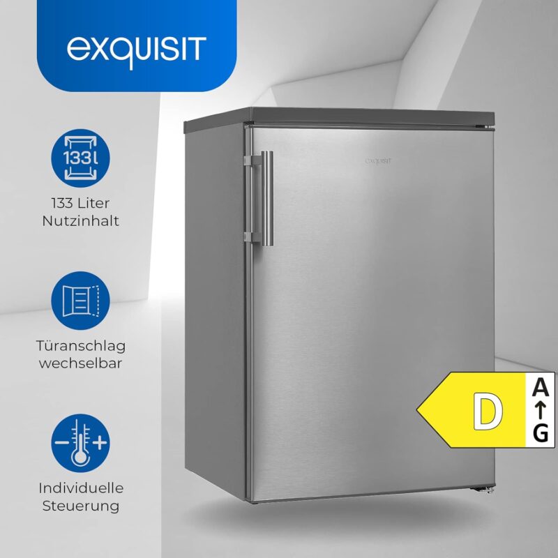 Exquisit Refrigerator KS16-VH-010D Inoxlook | Standing Unit | 133L volume | Inox look [Energy Class D] - Image 3