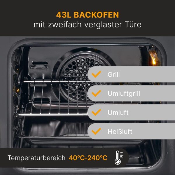 Bomann EHC 7939 Elektroherd, 50 cm Breit, 43 L, Glass Camper, 9 Backofen-Functions, White (779390) - Image 6