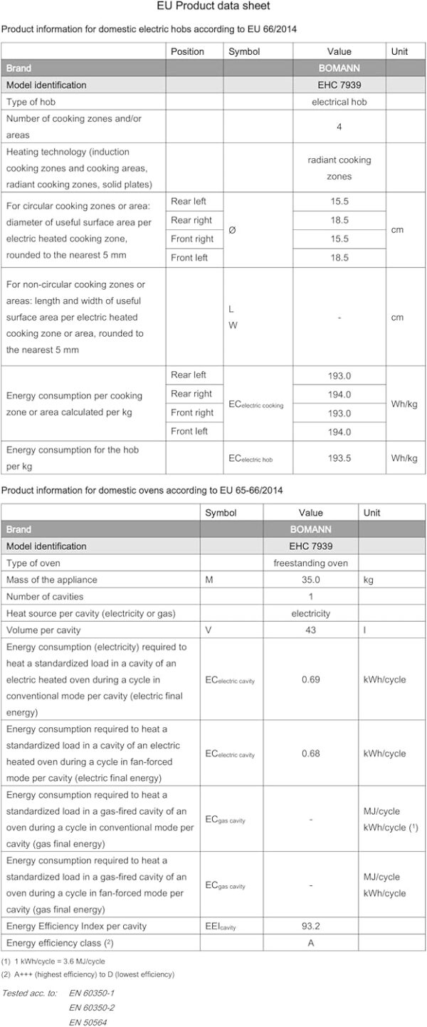 Bomann EHC 7939 Elektroherd, 50 cm Breit, 43 L, Glass Camper, 9 Backofen-Functions, White (779390) - Image 9