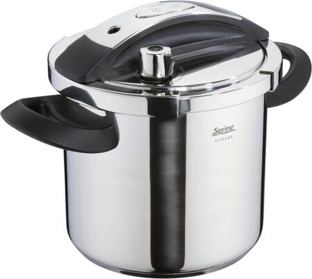Spring Vitesse Pressure Cooker 8 L, Stainless Steel, Diameter 22 cm, Height 28.4 cm, Ideal for All Types of Cookers Including Induction, Quick and Versatile Food Preparation, with Steamer Insert and