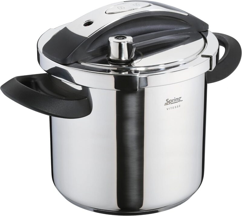 Spring Vitesse Pressure Cooker 8 L, Stainless Steel, Diameter 22 cm, Height 28.4 cm, Ideal for All Types of Cookers Including Induction, Quick and Versatile Food Preparation, with Steamer Insert and