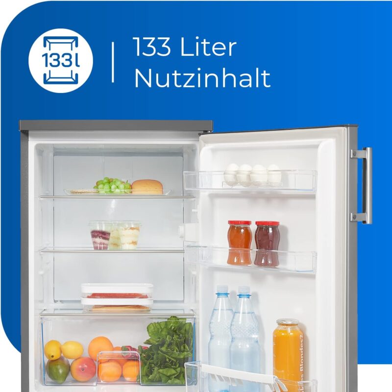 Exquisit Refrigerator KS16-VH-010D Inoxlook | Standing Unit | 133L volume | Inox look [Energy Class D] - Image 4