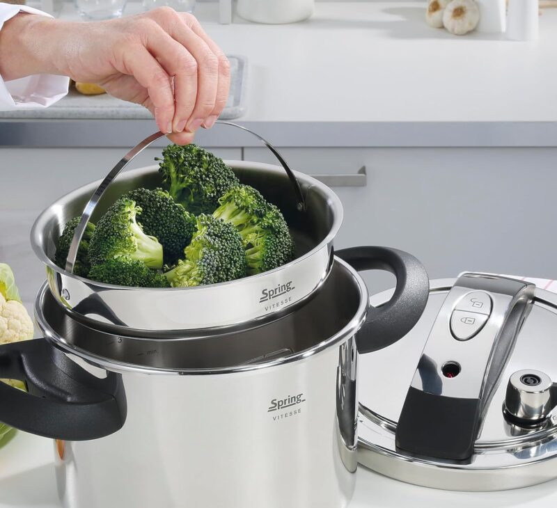 Spring Vitesse Pressure Cooker 8 L, Stainless Steel, Diameter 22 cm, Height 28.4 cm, Ideal for All Types of Cookers Including Induction, Quick and Versatile Food Preparation, with Steamer Insert and - Image 5