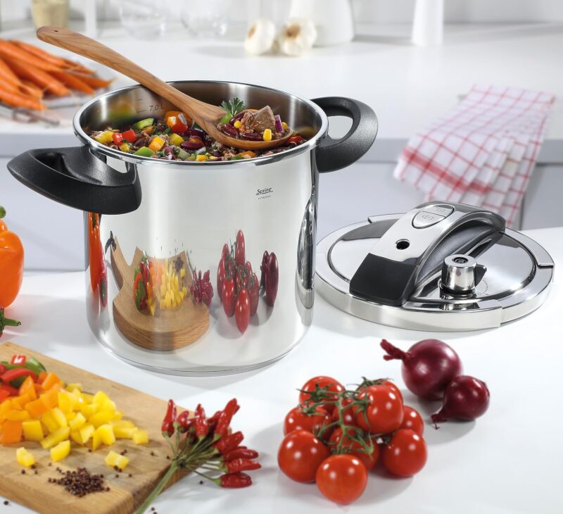 Spring Vitesse Pressure Cooker 8 L, Stainless Steel, Diameter 22 cm, Height 28.4 cm, Ideal for All Types of Cookers Including Induction, Quick and Versatile Food Preparation, with Steamer Insert and - Image 2