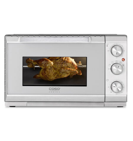 CASO TO 20 SilverStyle Design Oven, 20 Litre Cooking Space, 3 Insertion Levels, 70-230°C, 5-Way Function: Hot Air, Rotisserie with Motor, Top Heat, Bottom Heat, Top and Bottom Heat 2976