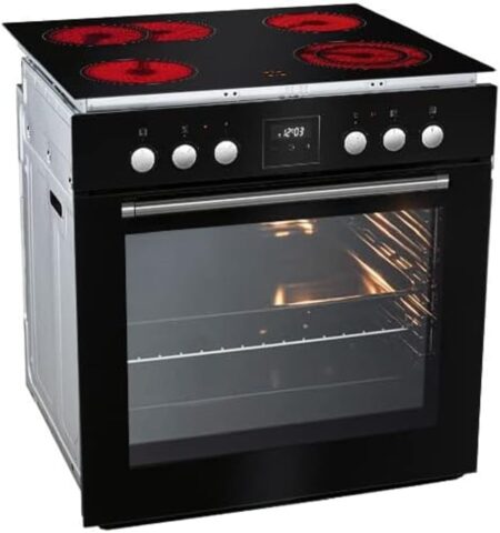 Bomann Built-in Electric Hob Set, Black EHBC, Oven Set Glass Ceramic Hob and 4 Hot Plates, Oven Top/Bottom Heat, Grill and Recirculation Function with Ceramic Hob, Oven with Hob [Energy Class A] (BLACK)