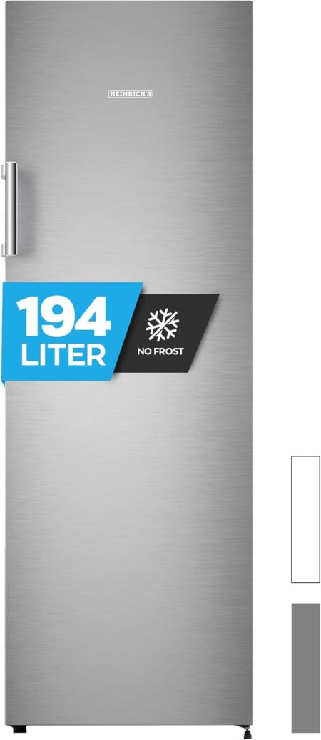 Heinrich's Freezer, No-Frost Protection, 5 Drawers + 1 Compartment, LED Display, MultiAirflow, Changeable Door Stop, Alarm, -14C -24C, Silver, Freestanding, Reversible Door HGS 3093 INOX 194L