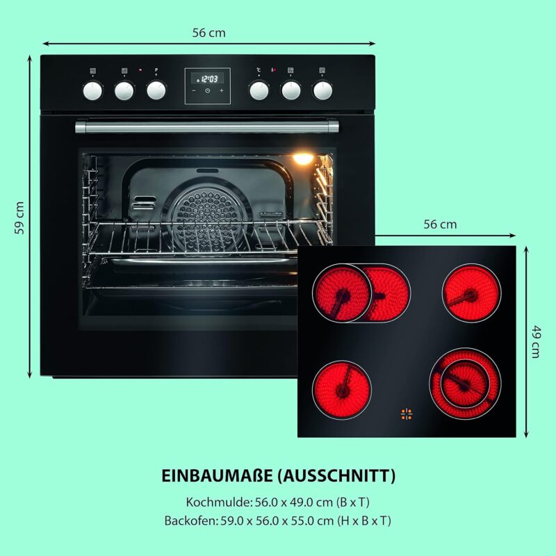 Bomann Built-in Electric Hob Set, Black EHBC, Oven Set Glass Ceramic Hob and 4 Hot Plates, Oven Top/Bottom Heat, Grill and Recirculation Function with Ceramic Hob, Oven with Hob [Energy Class A] (BLACK) - Image 3