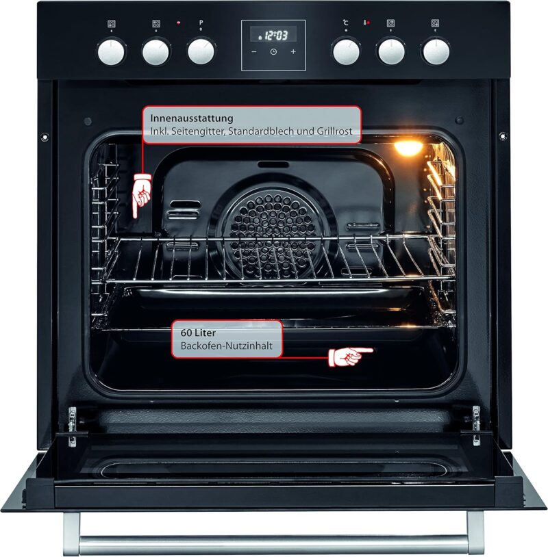 Bomann Built-in Electric Hob Set, Black EHBC, Oven Set Glass Ceramic Hob and 4 Hot Plates, Oven Top/Bottom Heat, Grill and Recirculation Function with Ceramic Hob, Oven with Hob [Energy Class A] (BLACK) - Image 4