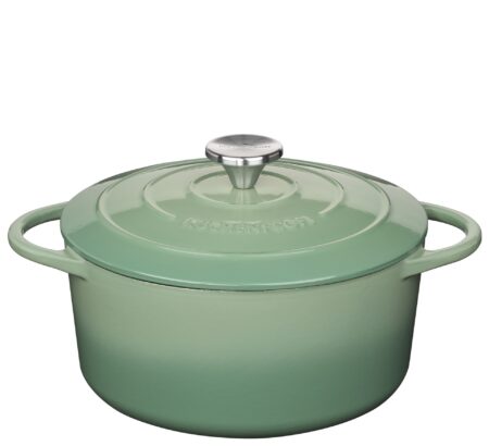 Küchenprofi Cast Iron Roasting Dish with Lid, Round, Jade, 24 cm, Casserole Dish, Dutch Oven, Bread Baking Pot, Enamelled, for All Types of Hobs (including Induction), for Braising, Baking, Roasting  0401000324