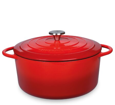 Küchenprofi Cast Iron Roasting Dish with Lid ,Round casserole dish, 24 cm classic red, Dutch Oven, Bread Baking Pot, Enamelled , for All Types of Hobs (including Induction), for Braising, Baking, Roasting  0401000424