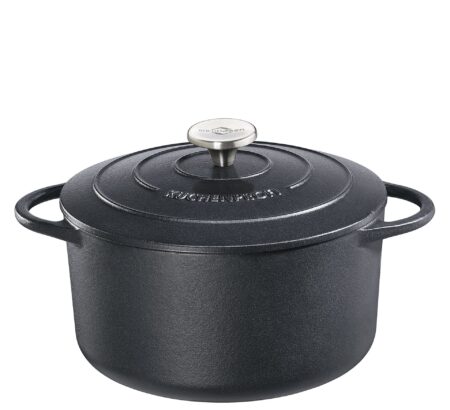 Küchenprofi Cast Iron Roasting Dish with Lid , Round casserole dish, 24 cm classic black, Dutch Oven, Bread Baking Pot, Enamelled , for All Types of Hobs (including Induction), for Braising, Baking, Roasting  0401001024