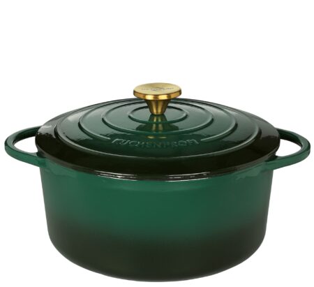 Küchenprofi Cast Iron Roasting Dish with Lid,Round casserole dish, 26 cm racing green, Dutch Oven, Bread Baking Pot, Enamelled, for All Types of Hobs (including Induction), for Braising, Baking, Roasting  0401001126