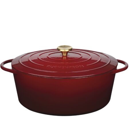 Küchenprofi Cast Iron ,oval roasting pan, médoc /Black Inside,  35 cm, Dutch Oven, Bread Baking Pot, Enamelled, for Braising, Baking, Roasting,0402000235
