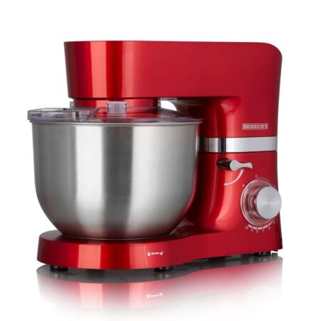 Heinrichs Food Processor Kneading Machine Dough Machine 1300 W Kitchen Appliance Stirrer Dough Hook Whisk Splash Guard 10 Adjustable Speeds XL 6.2 L Stainless Steel Bowl Low Noise (Red) - ‎HKM 6278