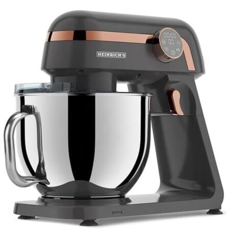 آلة معالجة الطعام والعجن من Heinrich´s – جهاز مطبخ احترافي بقدرة 1800 واط، مزودة بخاصية التحكم باللمس، تعمل بهدوء منخفض، وتشمل خافقًا وخطّافين للعجن. تأتي مع وعاء كبير من الفولاذ المقاوم للصدأ بسعة 7 لترات (XXL). اللون: رمادي  HKM 8079
