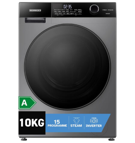 Heinrich´s Washing Machine, Steam Function, 10 kg Mega Capacity, 15 Programmes, 1400 rpm, Aqua Stop, LED Display, End Time Delay, with Child Lock, Durable and Quiet Inverter Motor, Titanium Grey HWM 6210 TG