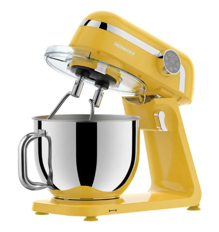 ماكينة تحضير الطعام من Heinrich´s – آلة عجن وعجن العجين وخلط احترافية بقدرة 1800 واط، جهاز مطبخ مزود بخفاقة وخطافين للعجن، مع وعاء ستانلس ستيل بسعة XXL 7 لترات، تعمل بهدوء منخفض وتتحكم باللمس، اللون: أصفر –الطراز HKM 8079.